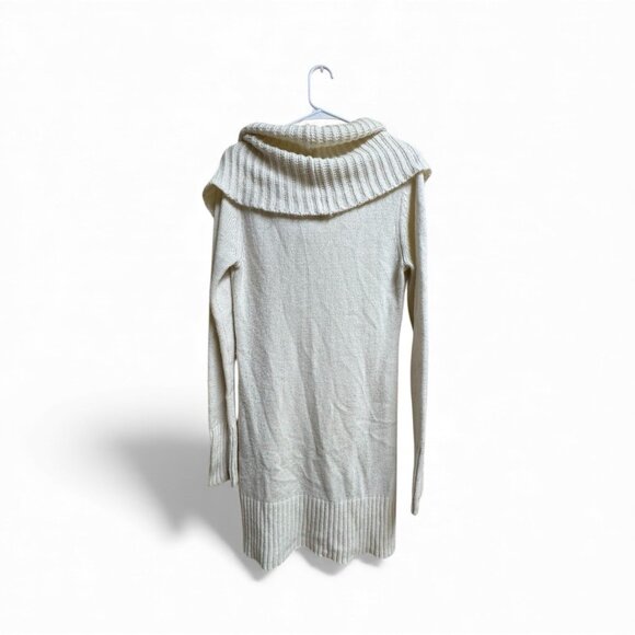 H&M Cream Cowl Neck Sweater Dress Tunic Long Sleeve Ribbed Hem Women’s M - Picture 3 of 5
